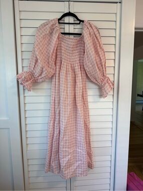 Sleeper Atlanta Convertible Off-the-shoulder Smocked 100% Linen Dress